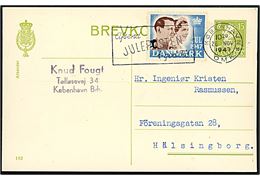 15 øre Chr. X helsagsbrevkort (fabr. 162) med Julemærke 1947 fra København d. 26.11.1947 til Helsingborg, Sverige.