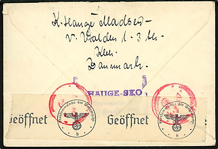 5 øre Bølgelinie og 60 øre Chr. X på luftpostbrev fra København d. 20.3.1941 til Braunschweig, Tyskland. Åbnet af tysk censur i Berlin.