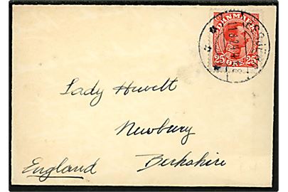 25 øre Chr. X på lille brev fra Esbjerg d. 11.8.1924 til Newbury, England.