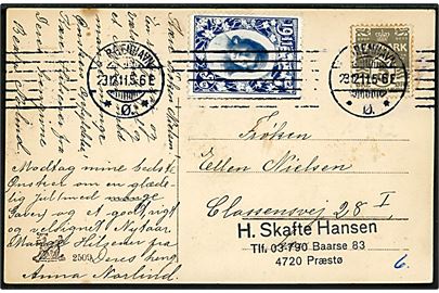 3 øre Bølgelinie og NORSK Julemærke 1911 på lokalt brevkort i Kjøbenhavn d. 23.12.1911. Privat ejerstempel. 