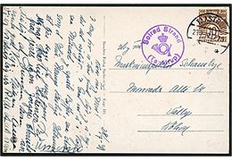 10 øre Bølgelinie på brevkort annulleret Taastrup d. 28.7.1939 og sidestemplet med posthornstempel Solrød Strand (Taastrup) til København, Valby.