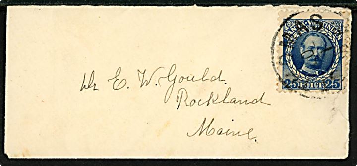 25 bit Fr. VIII på lille brev annulleret St. Thomas d. 20.1.1916 til Rockland, Maine, USA.