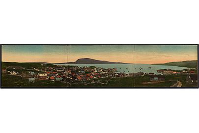 Thorshavn. 3-fløjet panoramakort. A. Brend u/no. 2 nålehuller efter opsætning. 