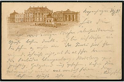 Købh., Amalienborg. L. Levison Junr. (LL18, Serie D) fra 1889. Anvendt fra Kjøbenhavn 1891 til Dresden, Tyskland.