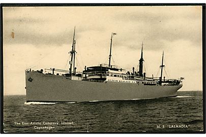 Lalandia, M/S, Østasiatisk Kompagni. Reklamekort u/no. Dateret i Middelhavet 1936 og sendt fra Port Said til Danmark.