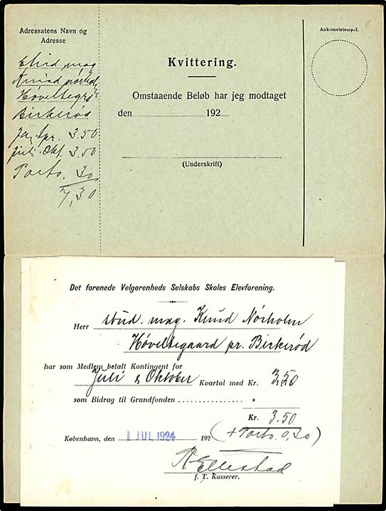 30 øre Chr. X på retur Indkasserings-Postanvisning fra Kjøbenhavn 11 d. 2.7.1924 til Birkerød.