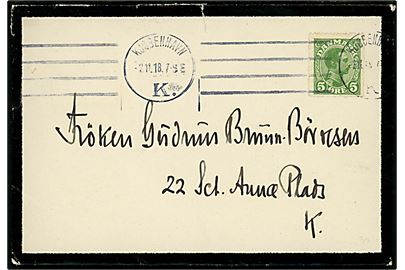 5 øre Chr. X single på lokalt sørgebrev stemplet Kjøbenhavn K. d. 2.11.1918.