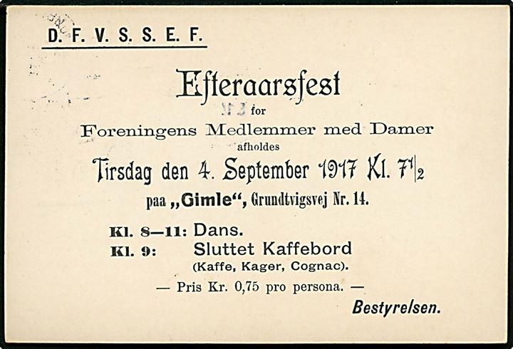 2 øre Bølgelinie single på lokalt tryksagskort i Kjøbenhavn d. 29.8.1917.