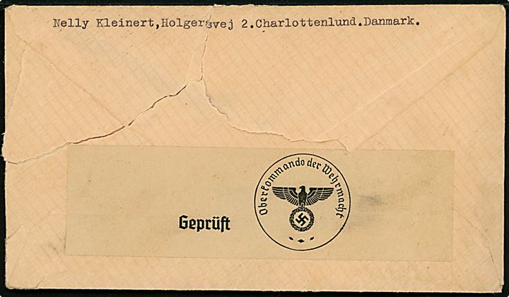 15 øre Luftpost (2) på luftpostbrev annulleret med håndrullestempel København K. sn1 d. 22.1.1940 til Hamburg, Tyskland. Luftpost etiket overstreget. Åbnet af tysk censur.