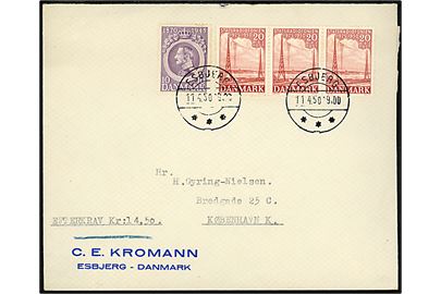 10 øre Chr. X 75 år og 20 øre Statsradiofonien (3) på brev med postopkrævning fra Esbjerg d. 11.4.1950 til København.
