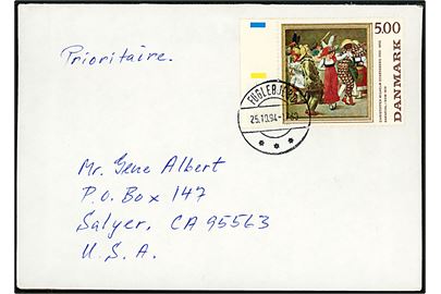 5 kr. Eckersberg Maleri udg. på brev fra Fuglebjerg d. 25.10.1994 til Salyer, USA.