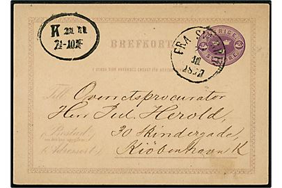 6 öre helsagsbrevkort fra Malmö annulleret med antiqua skibsstempel Fra Sverrig d. 21.10.1877 til København, Danmark.