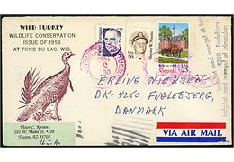 Amerikansk blandingsfrankeret luftpostbrev fra Tucson d. 3.10.1988 til Fuglebjerg, Danmark. Liniestempel Indgået med mangel af frimærker og 4250 Fuglebjerg.