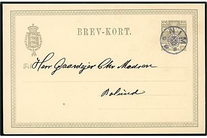 3 øre lokalt helsagsbrevkort dateret d. 4.1.1909 annulleret med stjernestempel NIM til Bolund.