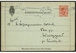 10 øre Chr. X helsagskorrespondancekort med fuld rand fra Kjøbenhavn d. 13.4.1919 til Hofjægermester Collet, Ridder af Dannebrog p.p., Lundbygaard pr. Lundby St.
