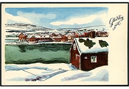 Thorshavn i sne. Tegnet kort. H:N. Jacobsen - Stenders no. 95792.