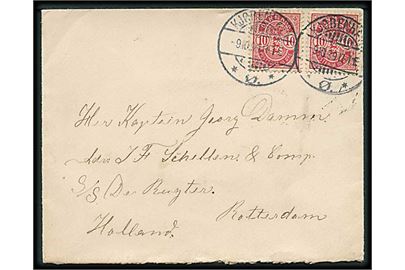 10 øre Våben (2) på brev fra Kjøbenhavn d. 9.10.1899 til kapt. George Damm ombord på S/S Der Ruyter, Rotterdam, Holland.