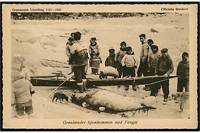 Grønlandsk Udstilling 1721-1921 Grønlænder hjemkommen med Fangst. Foto John Møller. Stenders u/no.