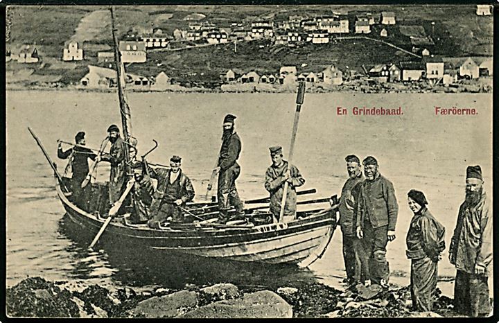 Færøerne, Grindebåd med mandskab. A. Brend / J. Lützen u/no.