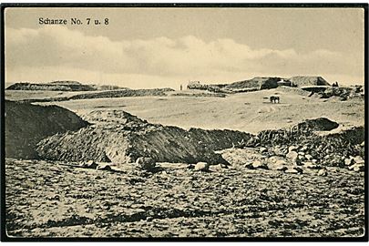 Krigen 1864. Ødelæggelser ved Dybbøl Skanse. Anvendt som feltpost fra Sonderburg d. 14.1.1915 til Rendsburg.