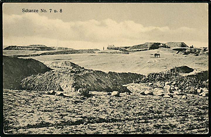 Krigen 1864. Ødelæggelser ved Dybbøl Skanse. Anvendt som feltpost fra Sonderburg d. 14.1.1915 til Rendsburg.