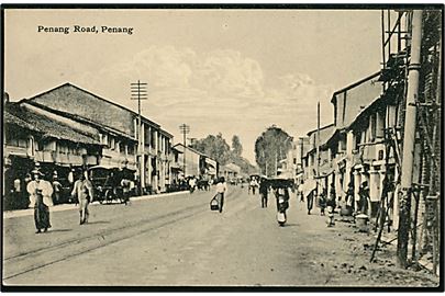 Malaya. Penang, Penang Road. Frankeret Strait Settlements 3 c. fra Penang 1913 til Danmark.