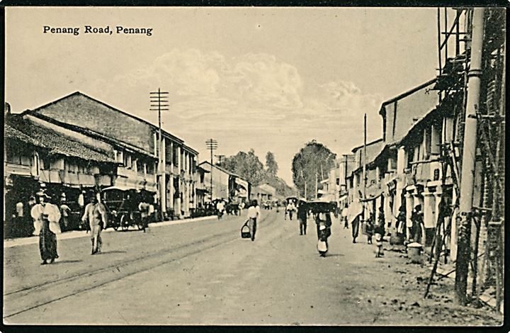 Malaya. Penang, Penang Road. Frankeret Strait Settlements 3 c. fra Penang 1913 til Danmark.
