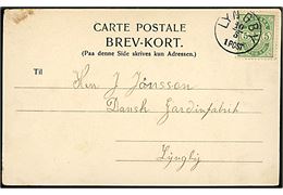 5 øre Våben på lokalt brevkort (Lyngby, gadeparti) annulleret lapidar Lyngby d. 10.5.190?. 