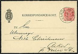 8 øre helsags korrespondancekort annulleret lapidar Varde JB.P.E. d. 15.9.1893til Askov pr. Vejen St.