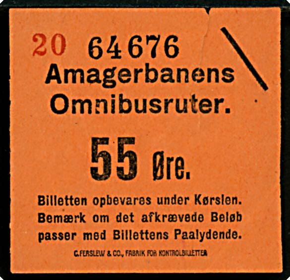 Amagerbanens Omnibusruter. 55 øre billet.