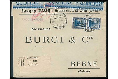 10 Mills i parstykke på anbefalet brev fra Alexandria d. 27.5.1918 til Bern, Schweiz. Åbnet af egyptisk censur.