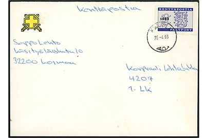 1983 Kenttäpostia Fältpost provisorium på manøvrefeltpostbrev fra Karhula d. 26.4.1983 til soldat ved feltpostkontor 4207. På bagsiden ank.stemplet Kenttäpostiakonttoria 5. 