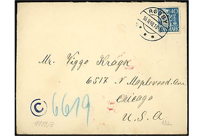 40 øre Karavel og Julemærke 1940 på brev fra Rødby d. 16.11.1940 til Chicago, USA. Åbnet af tysk censur i Berlin.