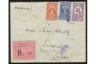 1 g., 2 g. og 4 g. på anbefalet brev fra Addis Abeba d. 15.1.1932 til Liestal, Schweiz.
