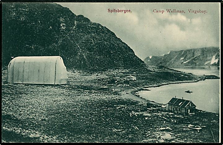 Svalbard/Spitsbergen. Virgo Bay, Camp Wellmann med luftskibshal. Nordisk Kortforlag no. 9.