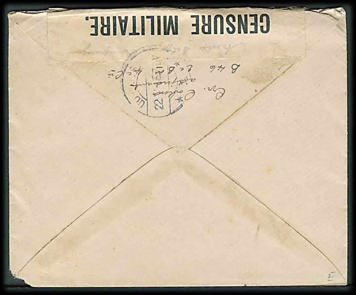 10 c. eksil udg. i parstykke på feltpostbrev annulleret med feltpoststempel 1916 til Holland. Åbnet af belgisk militærcensur.