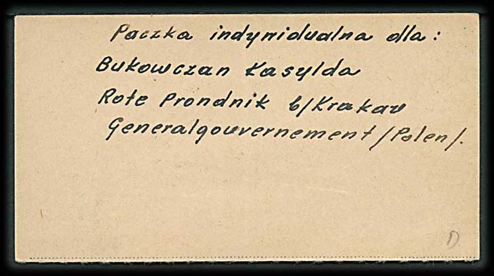 Kvittering for postanvisning fra polsk interneret i interneringslejr Meilen stemplet Feldpost 36 d. 6.12.1944 til Krakau, Generalgouvernement.