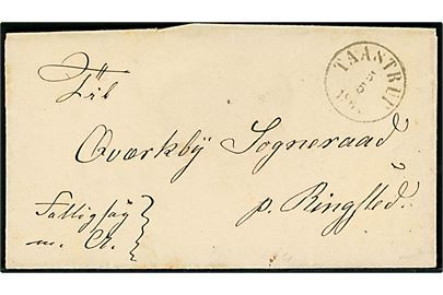 1868. Ufrankeret brev mærket Fattigsag n, A. fra Sengelöse Fattigvæsen med antiqua Taastrup d. 5.5.1868 via Ringsted JB.P. d. 5.5.1868 til Qværkebÿ Sogneraad pr. Ringsted.