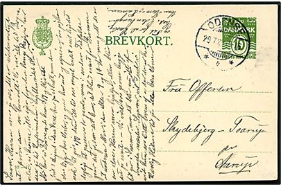 10 øre helsagsbrevkort annulleret med brotype Ic Odense *** d. 29.7.1929 til Skydebjerg-Taarup pr. Aarup.