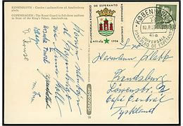 35 øre Fr. IX og Esperanto mærkat på brevkort annulleret med Esperanto kongres særstempel i København K. d. 10.8.1956 til Rendsburg, Tyskland.