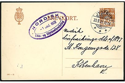 10 øre helsagsbrevkort (fabr. 101-H) annulleret med brotype Ic Jyderup d. 30.9.1931 til København.