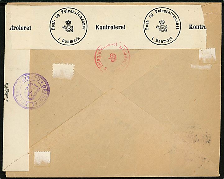 75 pen. Løve og 2,75 + 0,25 mk. Våbenbroderskab på brev fra Jakobstad d. 21.4.1943 til Skive, Danmark. Åbnet af dansk og finsk censur.