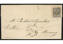 4 øre Tjenestemærke på lokalbrev fra Hammerum annulleret med nr.stempel 84 og sidestemplet antiqua Herning d. 29.11.1875 til Herning.