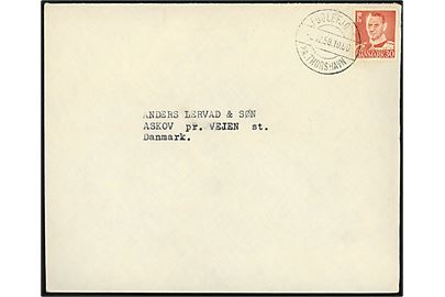30 øre Fr. IX på brev annulleret med pr.-stempel Fuglefjord pr. Thorshavn d. 2.12.1958 til Askov pr. Vejen, Danmark.