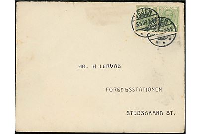 5 øre VIII helsagsafklip (2) benyttet som frankering på brev fra Vejen d. 28.6.1909 til Studsgaard St.