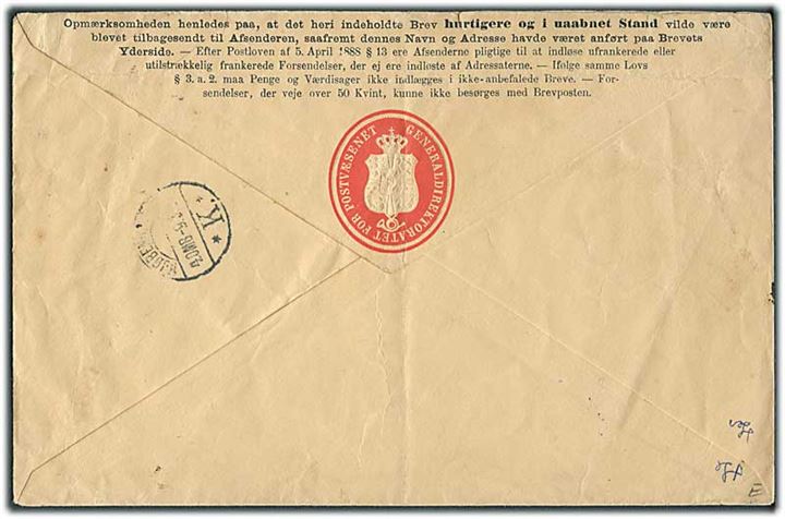 Returpostkuvert mærket Franco fra Generaldirektoratet for Postvæsnet sendt lokalt i Kjøbenhavn d. 9.3.1909.