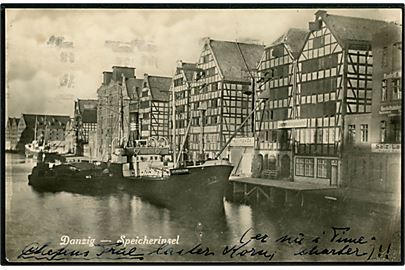 Edith Bösselmann, S/S, tysk fragtskib i Danzig. Frankeret med 10 pfg. Viben i parstykke stemplet Danzig d. 24.10.1931 til Marstal.