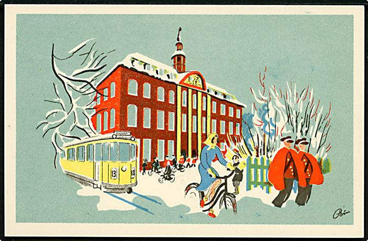 Preben von Pein: Centralposthuset og sporvogn i sne. Carl A. Thejll serie 104.