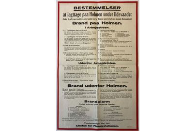 Bestemmelser at iagttage paa Holmen under Ildsvaade. Opslag dateret Flaadestationen i maj 1941. 48x30 cm. fold.