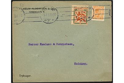 7 øre Chr. X og Sønderjydsk Fond mærke på tryksag fra Kjøbenhavn d. 1.7.1919 til Kolding.